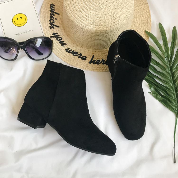 

Women s Boots Short Martin Boots Frosted Leather Square Head Medium Heel Coarse Heel New Trend Women s Boots 35 чёрный