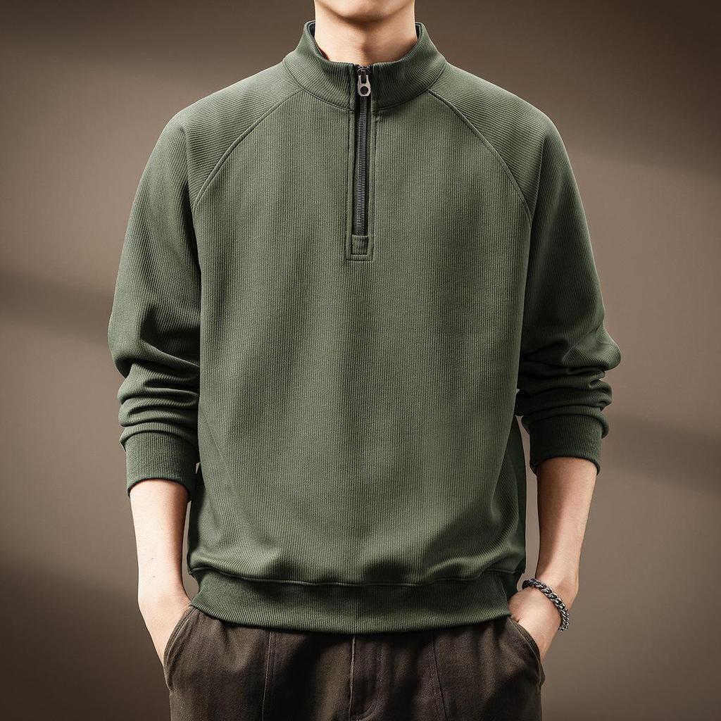 Men's Retro Half-Zip Heavyweight Hoodie - Winter Velvet, Loose Fit, Stand Collar, Large Size.