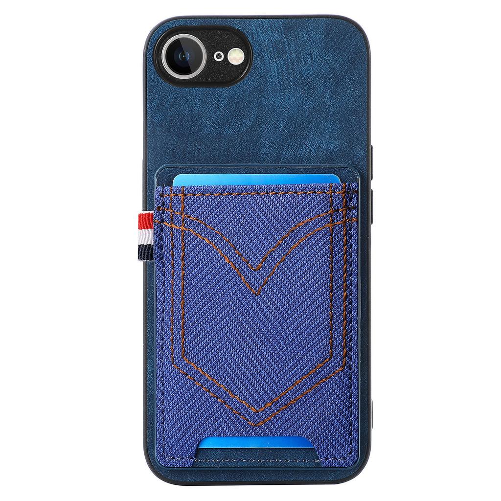For iPhone 16e Phone Case Retro Jean Cloth Texture Leather Back Cover with Card Holder