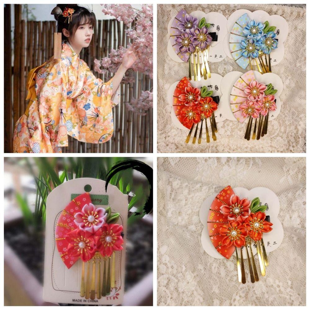 

Tassels Japanese Kimono Headwear Sakura Tassel Fan Hairpin All-match Girls розовый