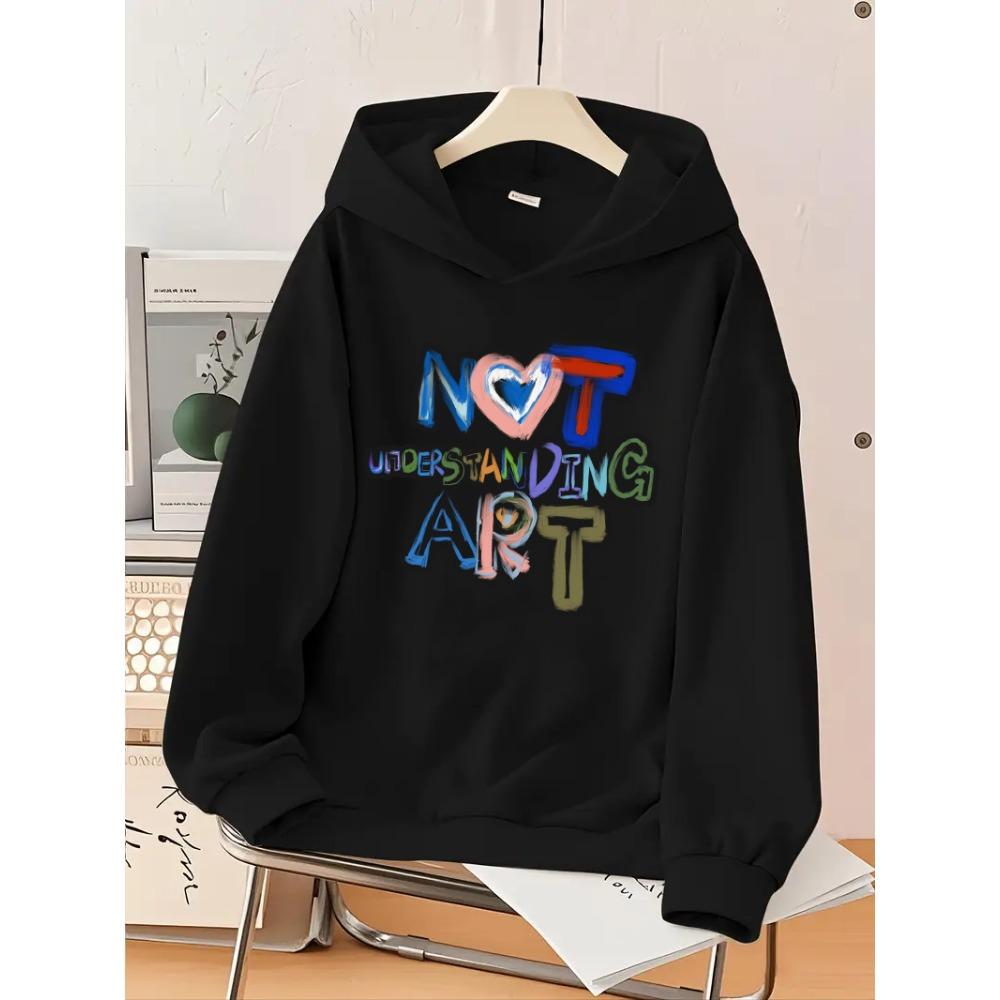 

Fashion Art Style Girls Black Hoodie Color Graffiti Not Understanding Art Printed Loose Casual Top 100