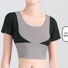 Juyitang Women's Short-Sleeve Color Match Yoga Top, Bra-Free, Navel-Baring Fitness Wear