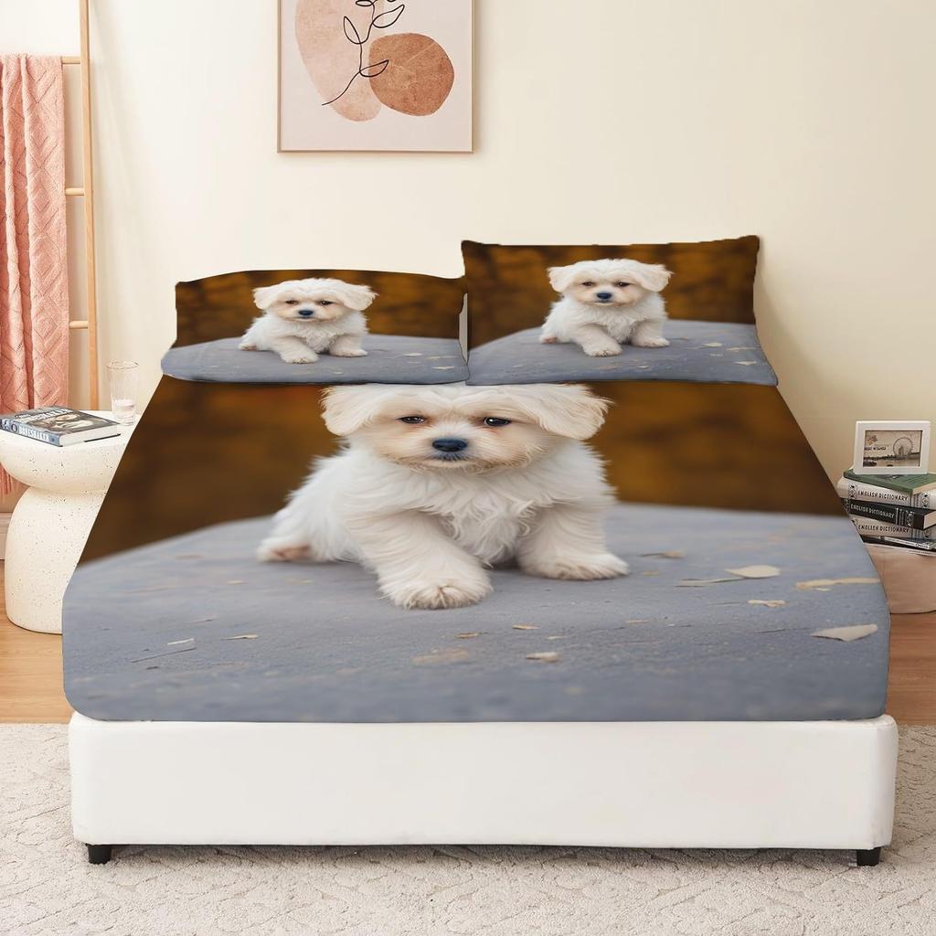 Animal Puppy Pattern Mattress Four-Piece Bedding Set Bedroom Dormitory Bedding Decoration