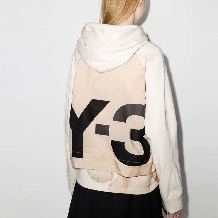 Y-3 FW21 Large Logo Spliced Long Sleeve Hoodie Women hoodies White GT5314