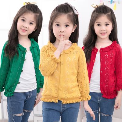 Frühling Herbst Mädchen Aushöhlen Rüschen Geraffte Strickjacke Pullover Mädchen Adrette Dünne Gestrickte Pullover