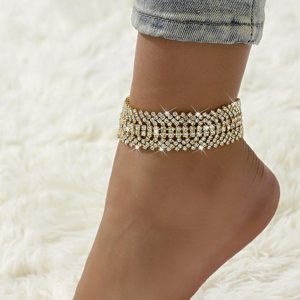 1PC Women's Fashion Style Sparkling Multi Row Zircon Inlaid Foot Chain Outdoor Tourism Beach Banquet Festival Gift