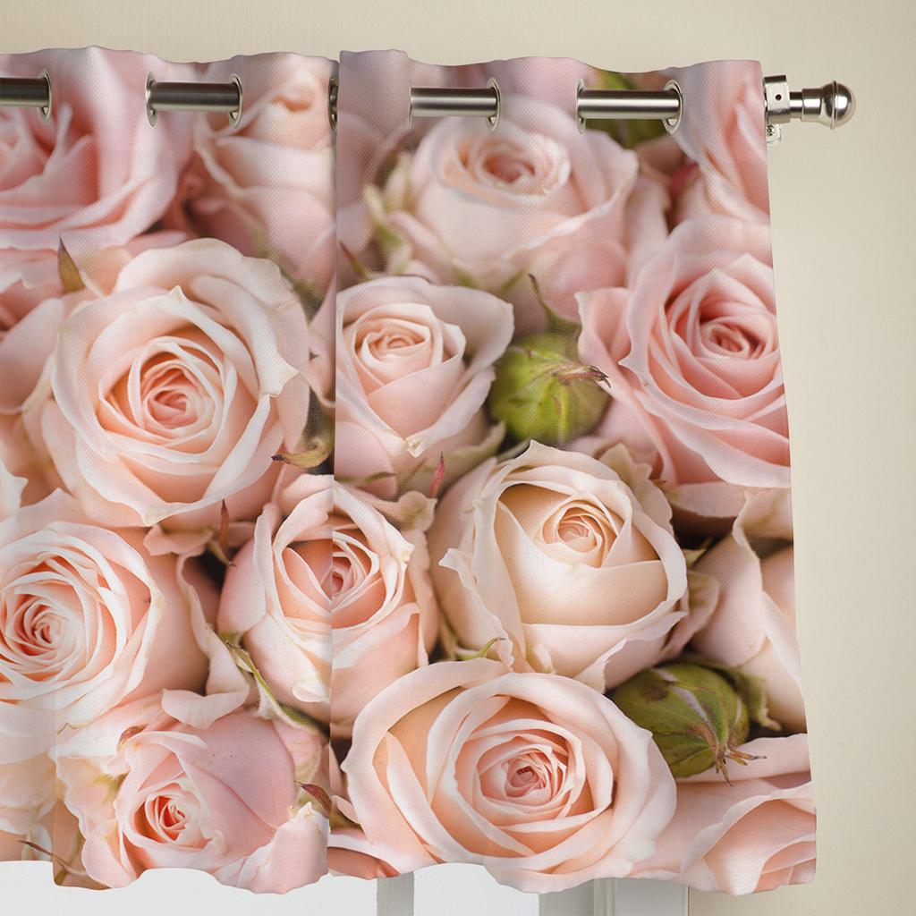 Rosen Rosa Blumen Fenster Vorhang Schlafzimmer Wohnzimmer Fenster Vorhänge Küche Dekoration Jalousien Vorhang