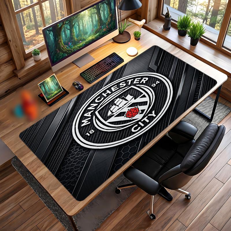 Manchester City Bedrucktes Großes Mauspads, Rutschfeste Weiche Gummi Gaming Schreibtischmatte für Büro Laptop Computer Dekor