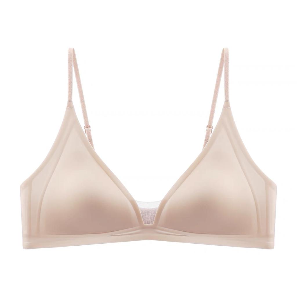 French deep V satin underwear women's small breasts gather, comfortable, high-end, thin shoulder straps, thin seamless triangular cup bra
