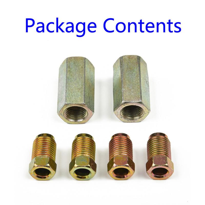 Automotive Brake Union Kit: Two 10mm Female Connectors and Four Short M10 1mm Male Nuts for 3/16 inch Brake Tubing Applications