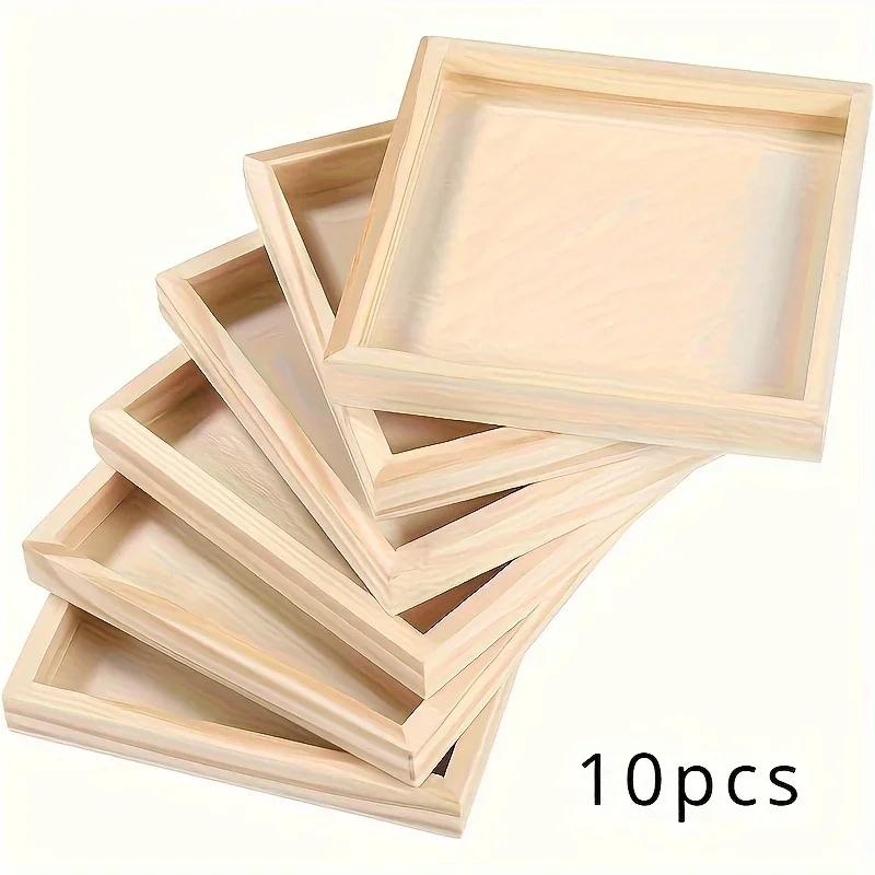 Set of 10 Unfinished Wooden Trays for Crafts DIY Painting Staining 3D Puzzles Art Projects - Versatile Craft Wood Tray