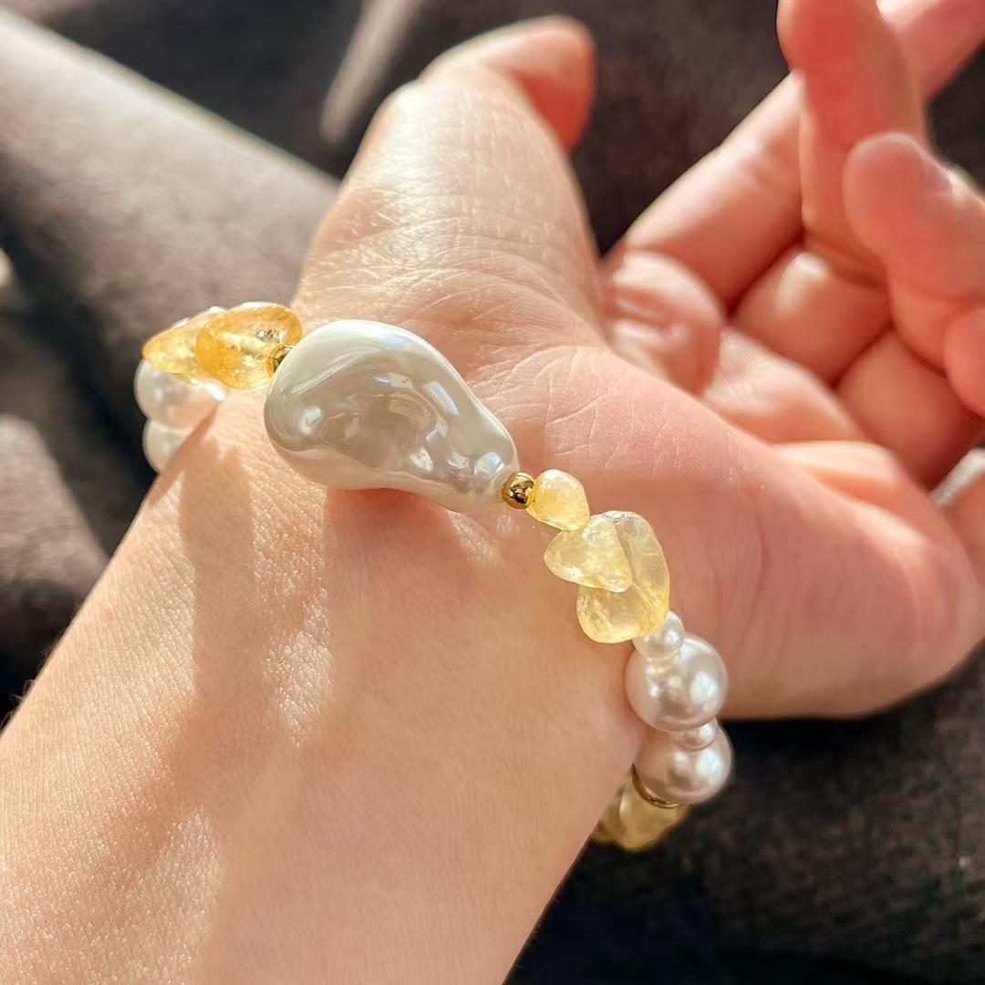 10Mm Retro Natural Citrine High Quality Artificial Crystal Pearl Gradual Change Color Bracelet Bracelet