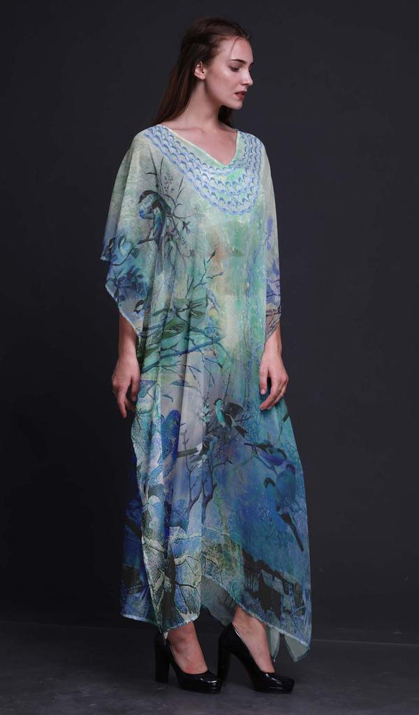 Phagun Sparrow Bird Long Caftan Maxi Dress Beach Swimwear Cover Up Womens