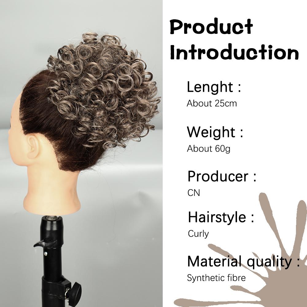 MISS WIG Haarknoten, Perückenstück, elastischer Kordelzug, lockerer großer lockiger Dutt, 60 g, synthetische kurze Pferdeschwanzverlängerung für Frauen, tägliches Tragen, Perücke