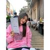 Crew neck sweater women's velvet outer wear graffiti cat personalized printing loose women's sweater