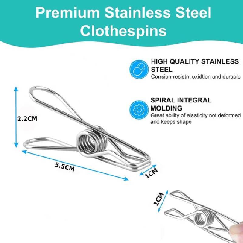 10 Stück Edelstahl-Klemmen, Wäscheklammern, Wäscheklammern, Wäscheklammern, Stahldraht-Clip für Wäscheleine im Freien, Bilder