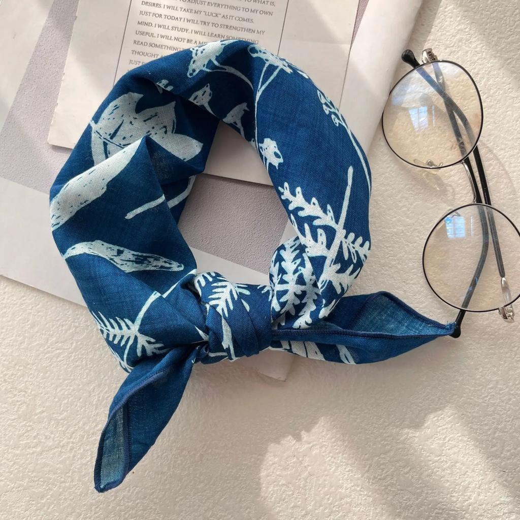 Silk Scarf Small Square Women'S Cotton And Linen Fresh Small Floral Encrypted Decorative Retro Headband Korean Version Exquisite
