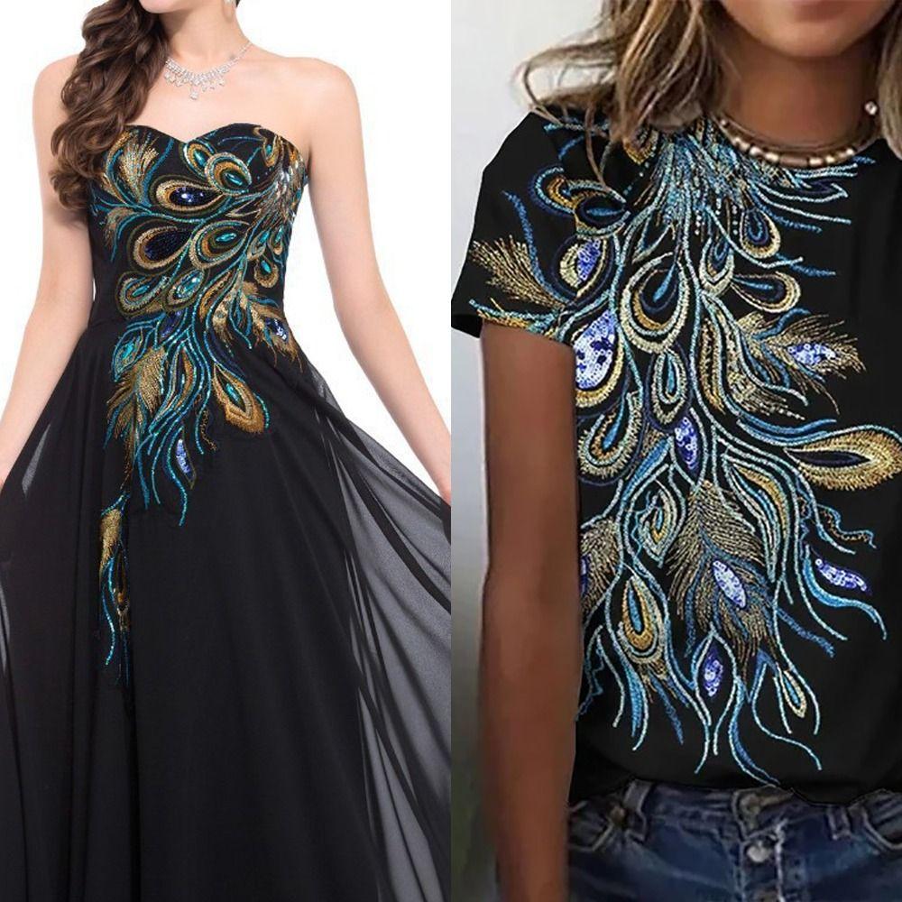 Blue Embroidered Floral Patches Sequin Embroidery Lace Appliques Clothing Applique  Stage Costumes