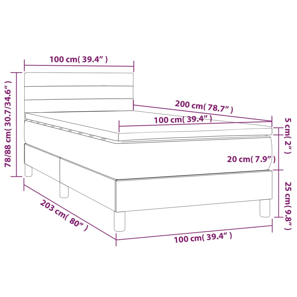 Vidaxl Łóżko Kontynentalne Z Materacem I Led, Różowy Aksamit 100X200Cm