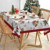 Christmas Poinsettia Holly Berry Rectangle Tablecloth for Table Decor Xmas Ball Pinecone Print Table Cloth Christmas Decorations