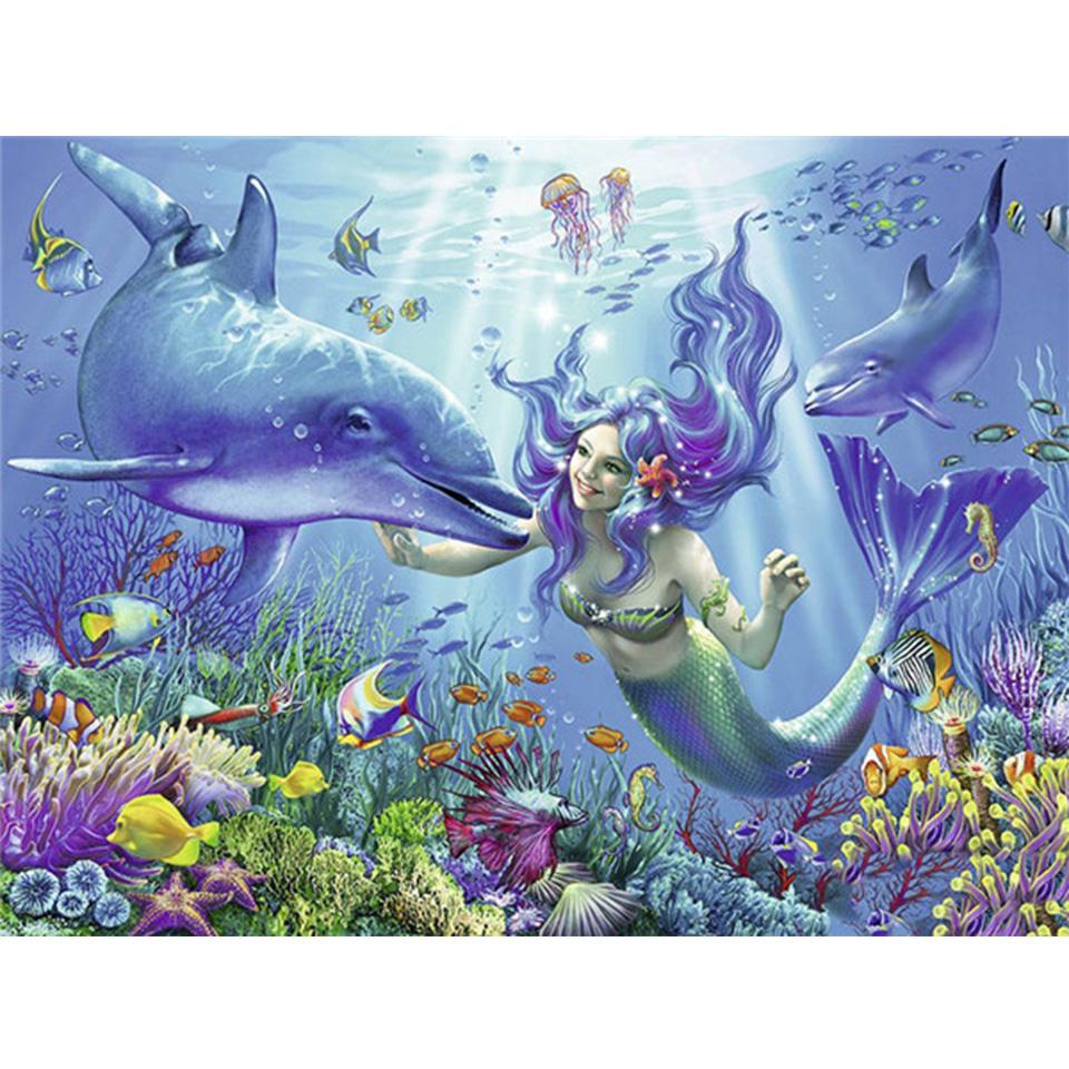 5D DIY Diamond Painting Full Round Animal Dolphin Diamond Embroidery Painting Cross Stitch Kit Home Decoration Rhinestone Gift