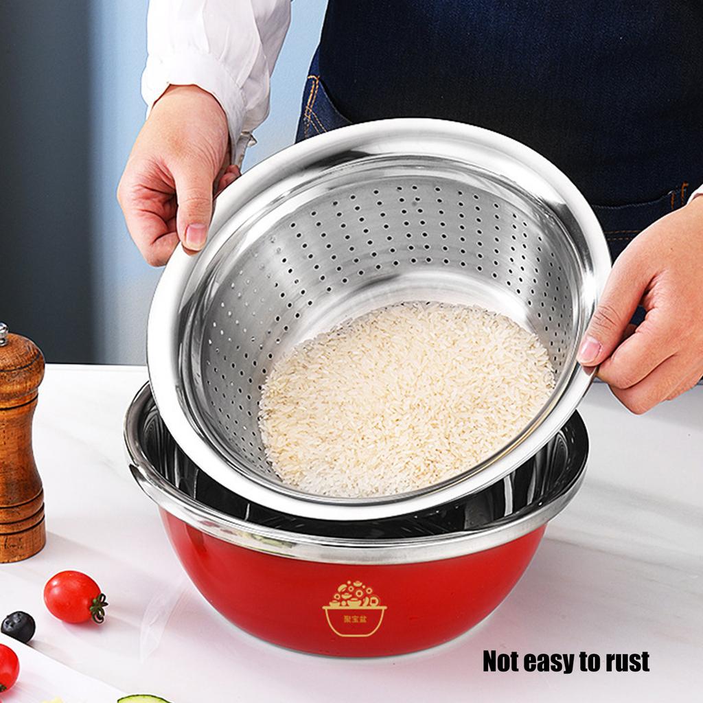 Practical Stainless Steel Basin with Drain Basket Efficient Kitchen Tool Set Suitable for Multifunctional Kitchen Use