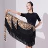 Women Latin Dance Dress Training Suit Short Skirt Sexy Tassel Three-Layer Fringe Dance Costume Training Suit Short Skirt Black