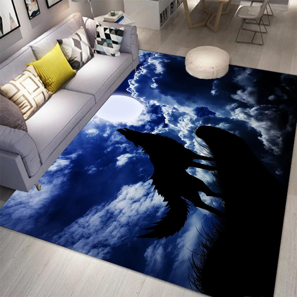 Wolf Carpet Bohemian Mandala Flower Area Rug for Living Room Bathroom Laundry Room Decor Wild Animal Doormat Non-Slip Floor Mat