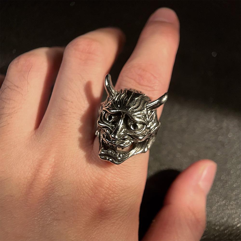 Retro Prajna Mask Ring for Men Punk Gothic Adjustable Open Ring Biker Zircon Rock Hiphop Streetwear Unisex Accessories Gift