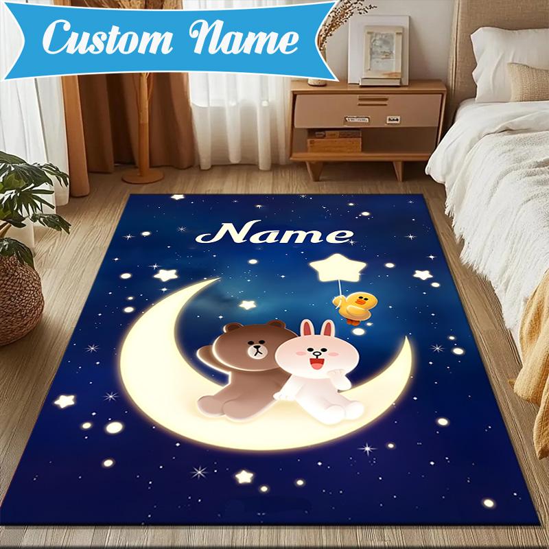 Custom Name Love Cony Brown Forever Rug for Living Room, Game Rooms, Office, Bedroom, Floor Mat Playful Design, fan gifts Christmas decor