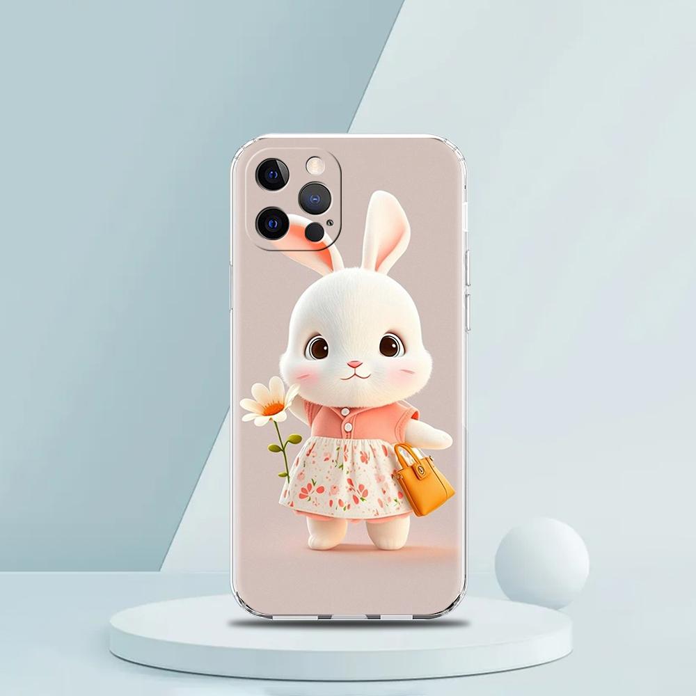A Cute Rabbit With A Purple Hat Phone Case for iPhone 16 15 14 13 12 Pro Max Transparent for iPhone 11 Pro Max 7 8 Plus XS Bags