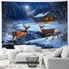Winter Forest Elk Tapestry Farmhouse Stream Snowy Animal Nature Landscape New Year Christmas Home Living Room Decor Wall Hanging
