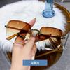 Fashion Tea Gradient Sunglasses Women Ocean Water Cut Trimmed Lens Metal Curved Temples Sun Glasses Female UV400