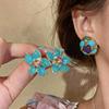 Retro Turquoise Purple Zircon Flower Stud Earrings for Women No Piercing Imitation Gem Filigree Oval Ear Clip Ethnic Jewelry