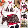 European And American Contrasting Colors Fashion Bikini Three-Piece Swimsuit Sexy Lace-Up Halter Skirt Bikini Swimsuit Women