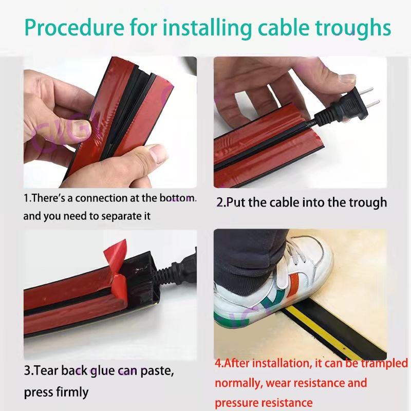 PVC Flexible Rubber Cable Protection Trough, Pressure-resistant Cable Tray, Rubber Strip Trunking for Electrical Wire Storage