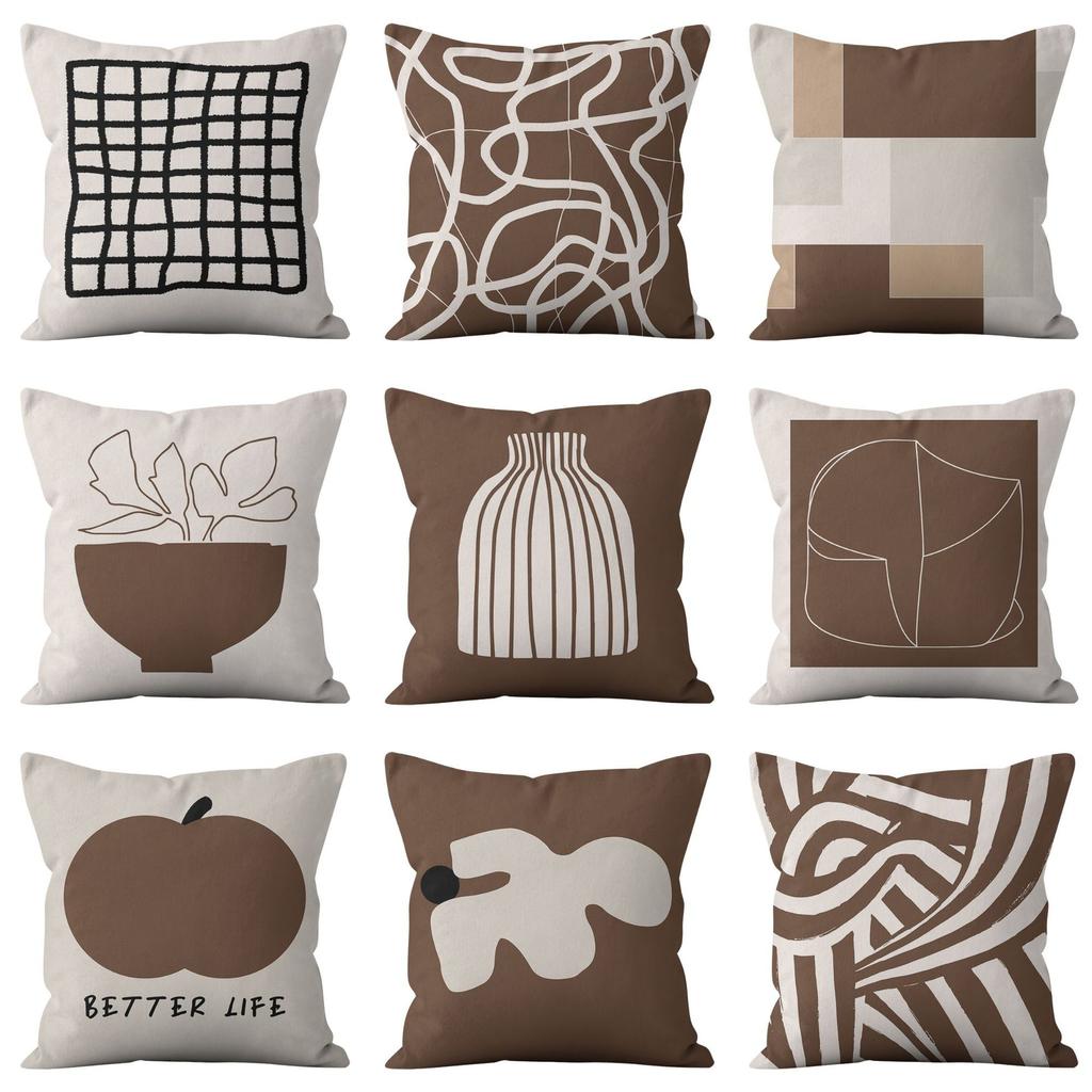 Nordic Brown Maillard Poszewka na poduszkę Abstrakcyjna geometryczna poduszka Dom Salon Sofa Pokrowiec na poduszkę