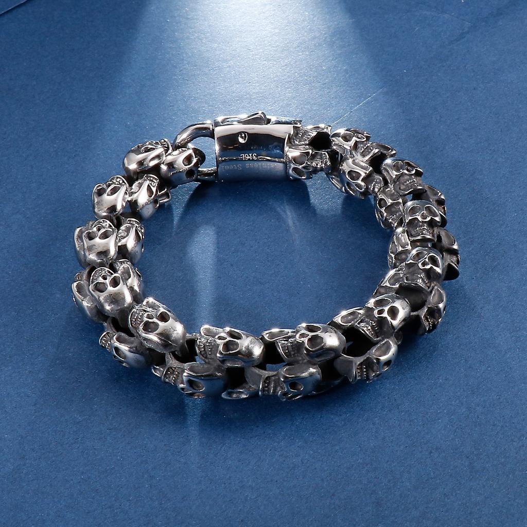 12/15mm Evil Ghost Head Skull Chain Bracelet Men 316L Stainless Steel Punk Shiny Matte Biker Rock Demon Jewelry