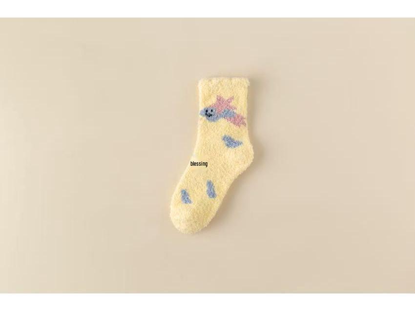 2025 Autumn/Winter Thick Coral Fleece Cartoon Mid-Calf Sleep Socks - Warm, Breathable, and Sweat-Absorbent Home Floor Socks.