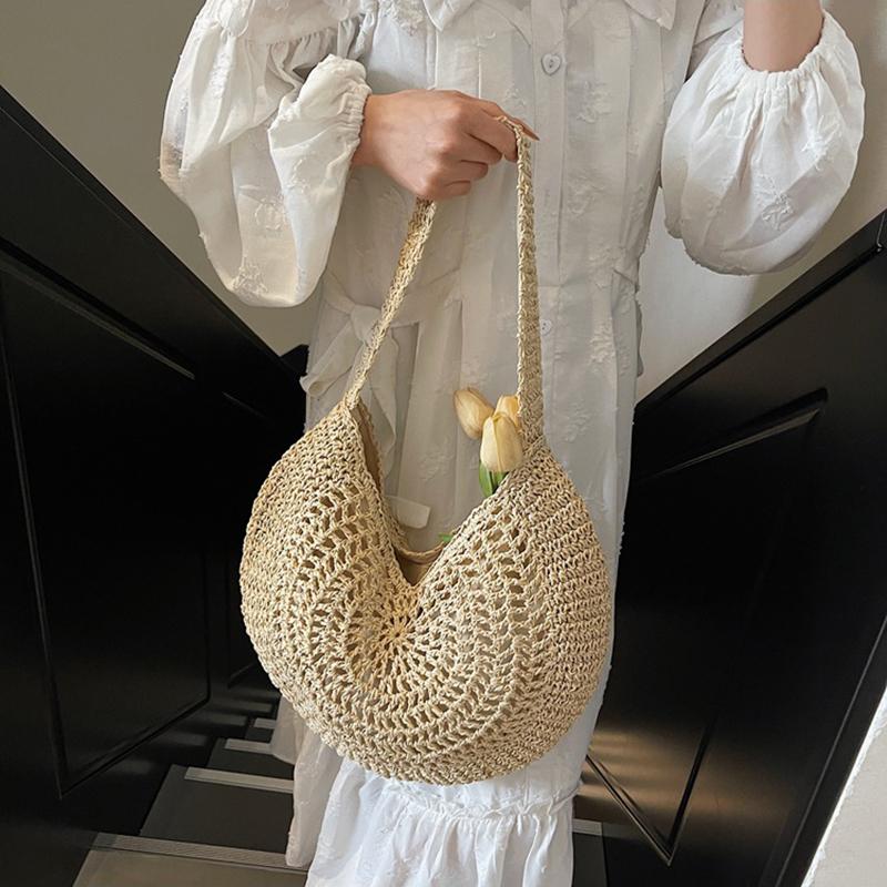 Yogodlns Borsa a Spalla Intrecciata in Paglia Oversize da Donna Casual Grande Capacità Mezzaluna Borsa a Mano Vacanza Estiva Leggera Borsa da Spiaggia Intrecciata a Mano