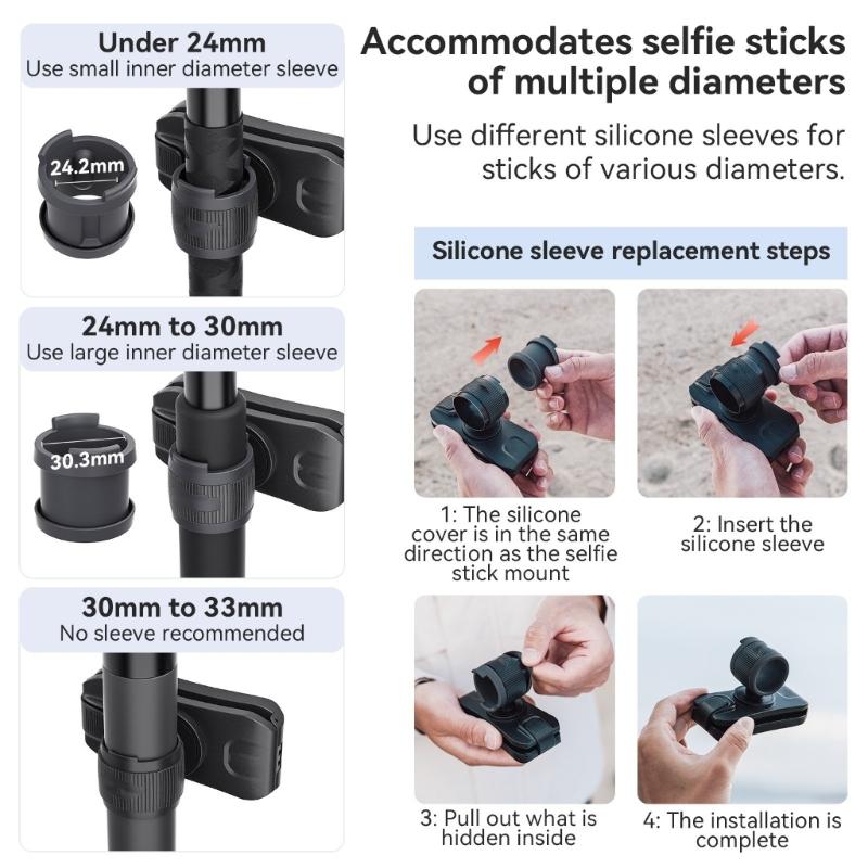 Universal Selfie Stick Holder with 360 Degree Rotation Backpacks Clip for Easy Attachment To Belts and Straps