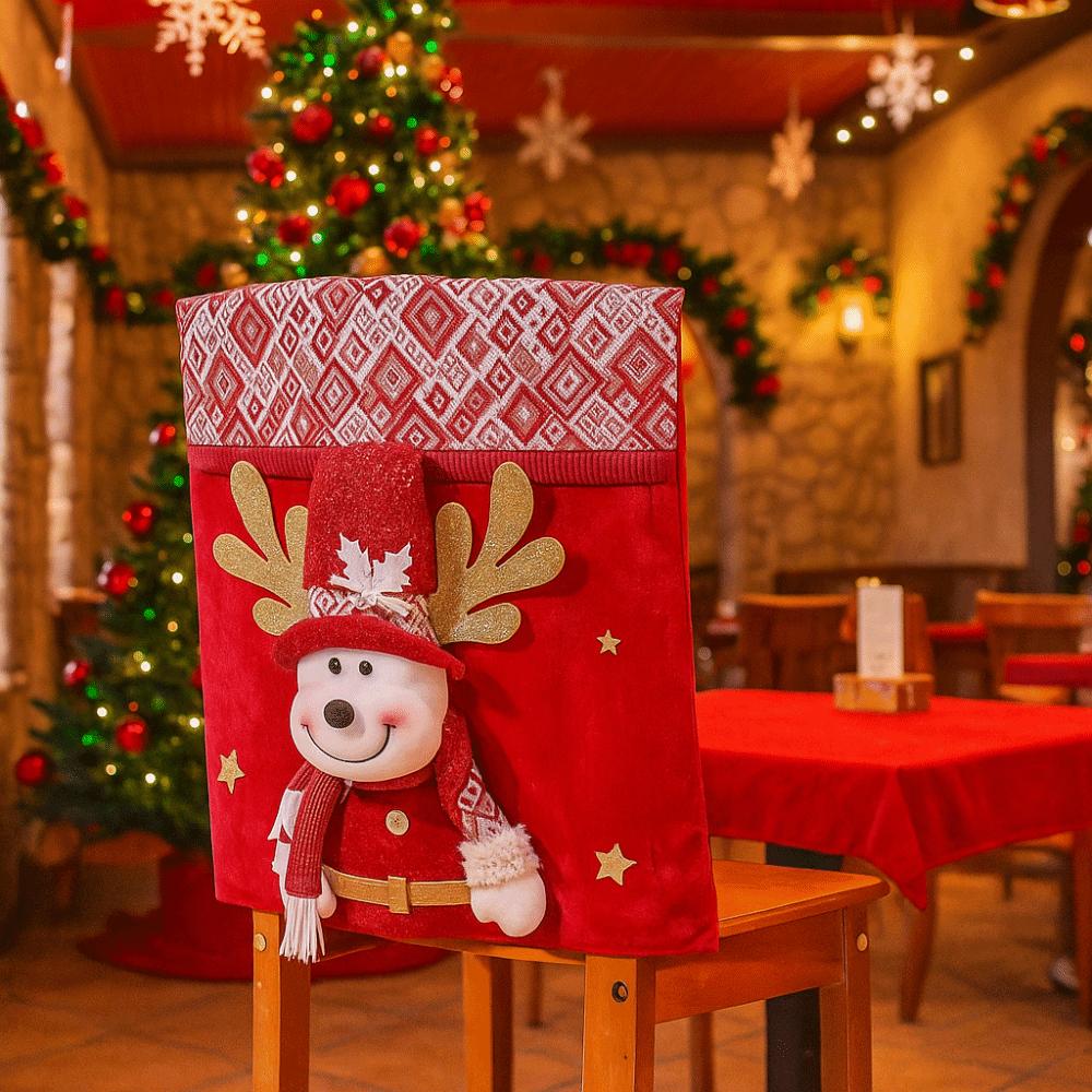 Cute Cartoon Christmas Chair Cover Soft Snowman Christmas Table Decor Decorative Removable Xmas Dinner Chair Seat Cover Party