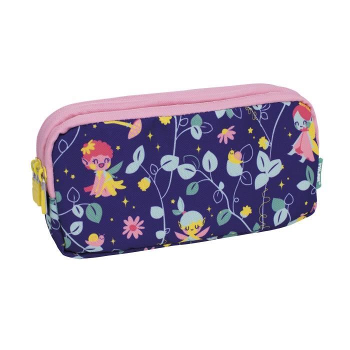 Trousse - Fairy Tale - 3 Fermetures Éclair - Dimensions 22x11x6,5 Cm - Imprimé Multicolore - Doublure Rose