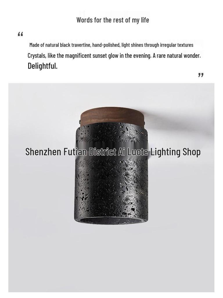 Lampada da soffitto nordica Wabi-Sabi in travertino nero per ingressi e corridoi in stile giapponese