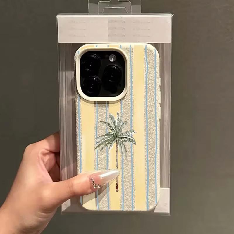 Coconut Tree Stripe Pattern Phone Case For iPhone 11 Cases for iPhone 17 13 15 14 12 16 Pro Max 16e XR XS X 17Air Soft Cover