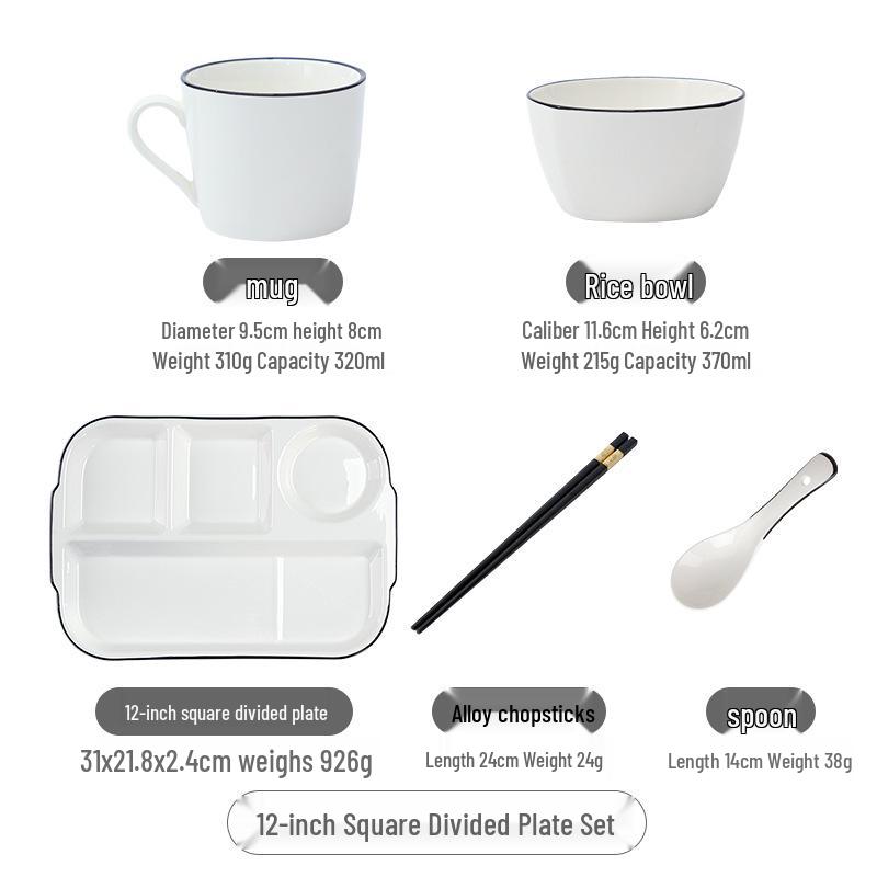 Portion Control Ceramic Plate: Round 3-Compartment, Square 5-Compartment for Diet & Kids' Meals