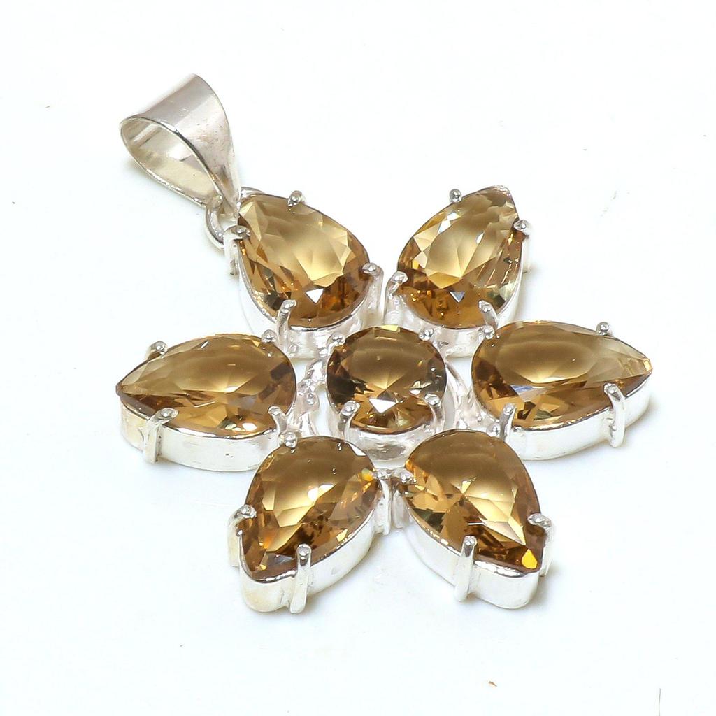 925 Sterling Silver Smoky Topaz Gemstone Handmade Pendant Jewelry Star Pendant Jewelry Star Pendant Jewelry For Girls Women's