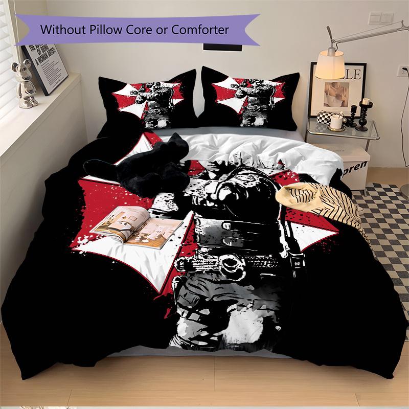 3pcs Resident Evil Design Bedding Set - Includes 1 Quilt Cover and 2 Pillowcases, Comfortable Bedding with Stylish Design for Bedroom, Machine Wa