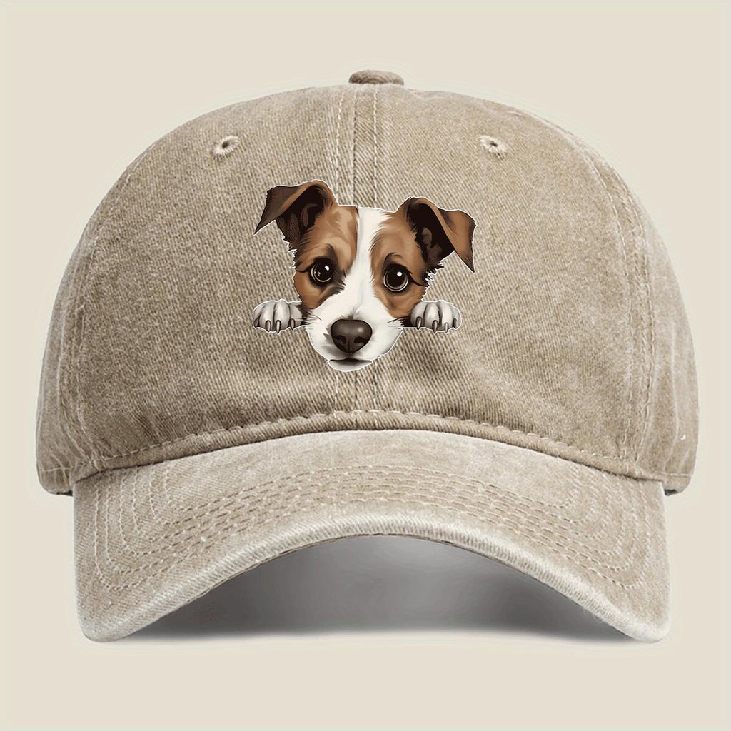 Pitiful Puppy Print Washed Baseball Cap Couples Outdoor Casual Hat Available in 1 or 2pcsAppropriate for Any Season