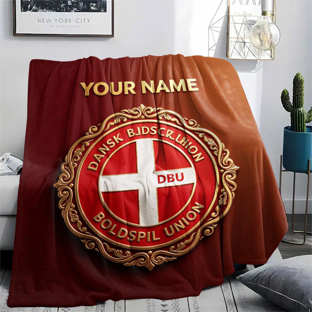 Custom Name,Denmark National Football Team Printed Flannel Blanket, soft throw for bedroom sofa, washable, Christmas present, great gift.